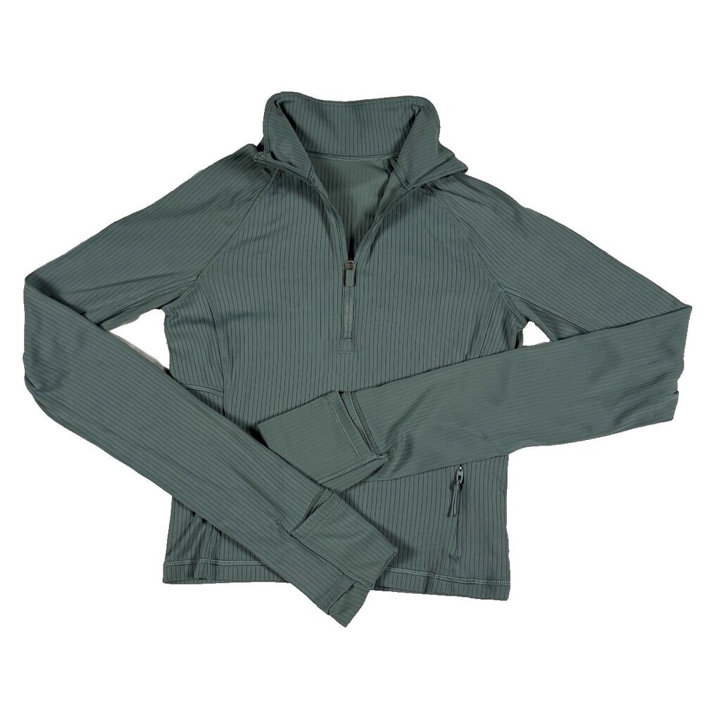 Lululemon Ribbed Half Zip Pullover Womens XXS Green Thumbholes Running Top